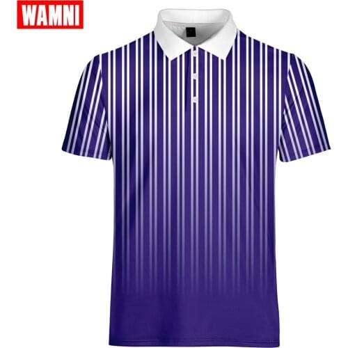 WAMNI Fashion 3D Polo Shirt Casual Harajuku Sport Loose Men Gradient Tennis Pullovers Turn-down Collar Stripe Male Polo-shirt