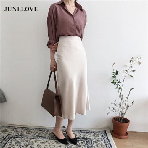 JuneLove Women Autumn Elegant High Waist Skirt Vintage Solid Female Mermaid Skirt Faldas Mujer Female Slim Jupe Femme Saia Longa