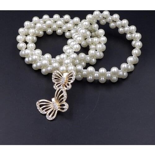 Women Elegant Fake Rearl Beads Rhinestone Inlaid Waist Chain Belt Waistband Female Girls Waistband Strap Dress Accessories