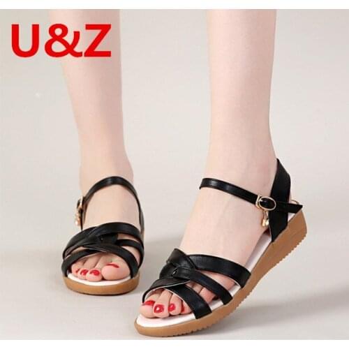 Black/White/Beige leather Women Summer Sandals durable soft flats for students Cow Muscle women shoes fashion peep toe flats