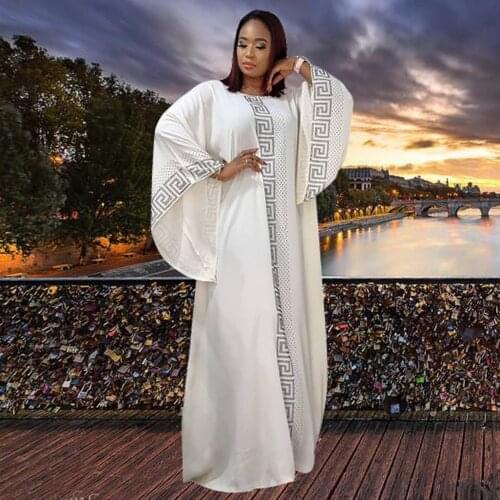 African Print Maxi Dresses for Women Evening Party Dress Embellished with Black Crystal Stones Dashiki Plus Size Casual Robe