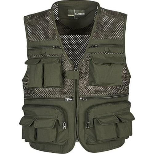 Fishing Vests Quick Dry Outdoor Breathable Multi Pocket Mesh Jackets Photography Hiking Vest Army green fish Vest