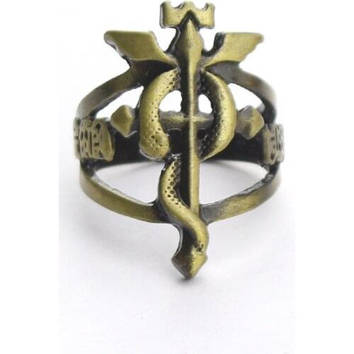1 Pcs Fashion Anime Fullmetal Alchemist Rings Bronze Color Plated Ring Jewelry Gift for Men Women Cosplay Props Figure Toys