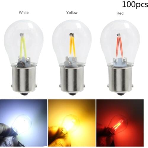 100pcs 1156 P21W BA15S 1157 BAY15D COB LED Filament Chip Car Brake Lights Auto Reverse Bulb Parking Lamp 12V Red White Yellow