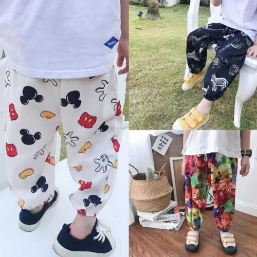 2021 Summer Childrens Casual Loose Pants Thin Cotton Baby Boys Pants Casual Childrens Trousers Cartoon Toddler Mosquito Pants
