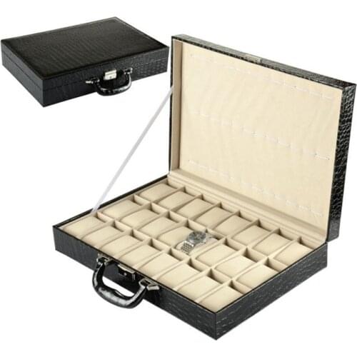 24 Slots Watch Storage Box Black Color PU Leather Watch Case For Men Watches New Brand Watch Display Gift Suitcase