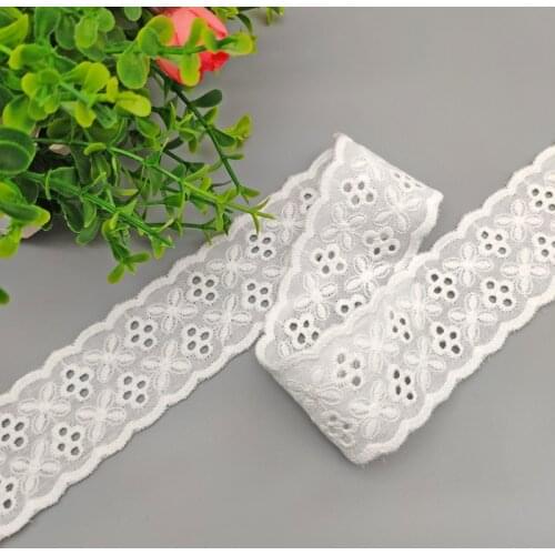 4cm*2yards embroidery flower off white cotton lace trim hollow double wavy lace trimming ribbon DIY clothes accessories