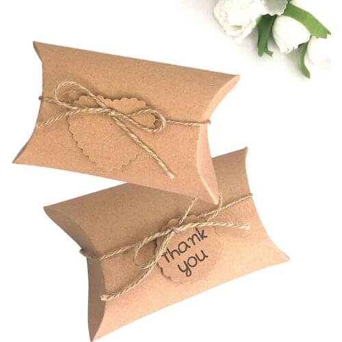 50pcs Kraft Paper Big Pillow Favor Candy Box Wedding Favor Gift Boxes Thank You Bags Baby Shower Wedding Party Birthday Supplies
