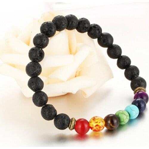 7 Chakra Bracelet Men Black Lava Healing Balance Beads Reiki Buddha Prayer Natural Stone Yoga Bracelet For Women hot sale