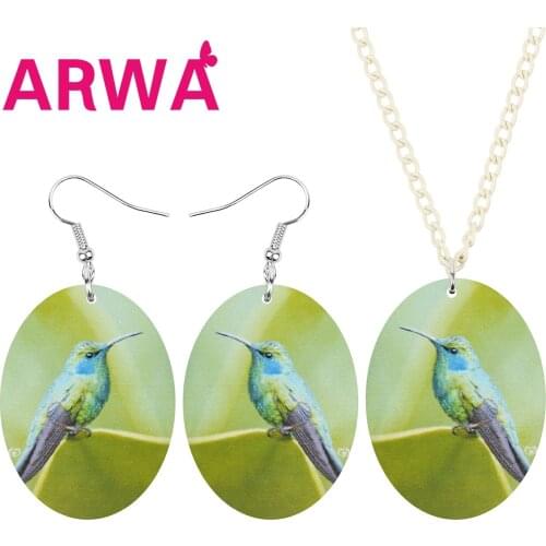 ARWA Acrylic Oval Sweet Hummingbird Jewelry Sets Novelty Animal Bird Earrings Necklace For Women Teens Gifts Party Decoration