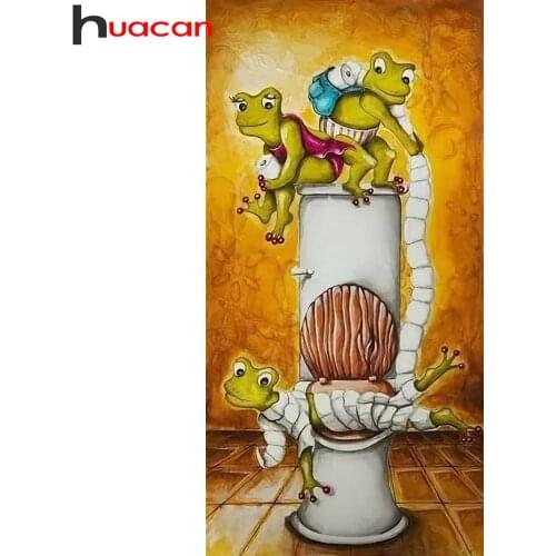 Huacan 5d Diamond Painting Mosaic Frog Home Decor Diamond Embroidery Bathroom Scenery Wall Stickers