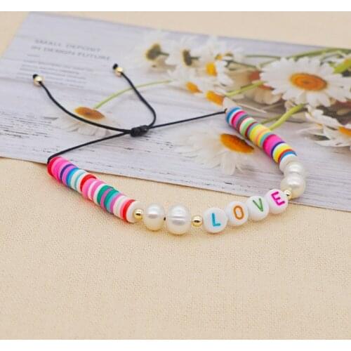 Seaside Vacation Beach Wind Soft Clay Piece Rainbow LOVE Letter Couple Bracelet Female Fashion Jewelry Beads Bracelets