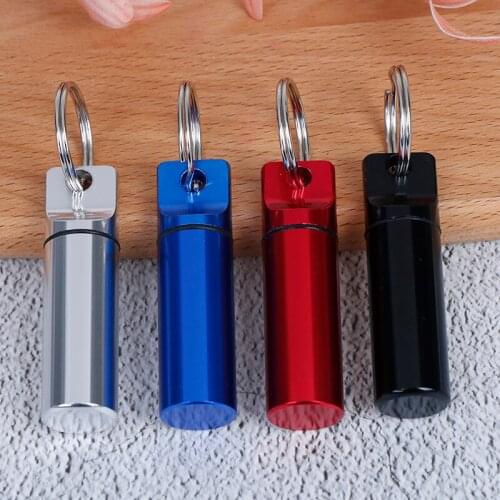 NEW 1pc Waterproof Aluminum Pill Box Medicine Case Container Bottle Holder Keychain Carabiner Outdoor Pill Case PillBox 4 Colors