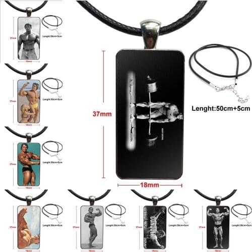 Design Fashion Vintage Glass Women Rectangle Necklace Pendants For Women Jewellery Arnold Schwarzenegger Shut Up Bodybuilding