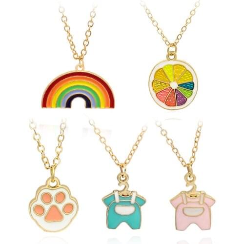 Rainbow Orange Cats paw Necklace Cute Rainbow sugar Baby coat Charm Best Friend Forever Long Pendant Necklace Jewelry Gift