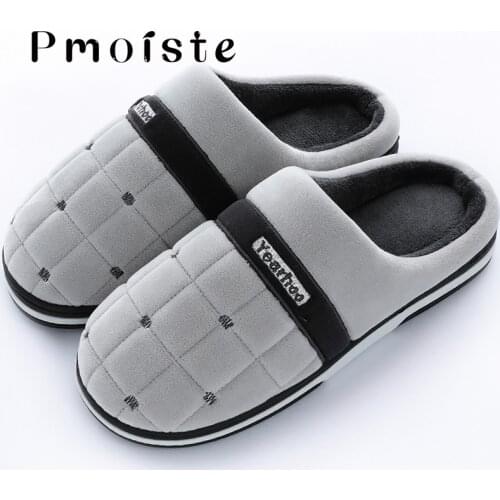 Indoor Slippers for men Plus Size 46-47 Checkered Rubber Male Slippers Soft House slippers Man Winter Plush Family shoes at home