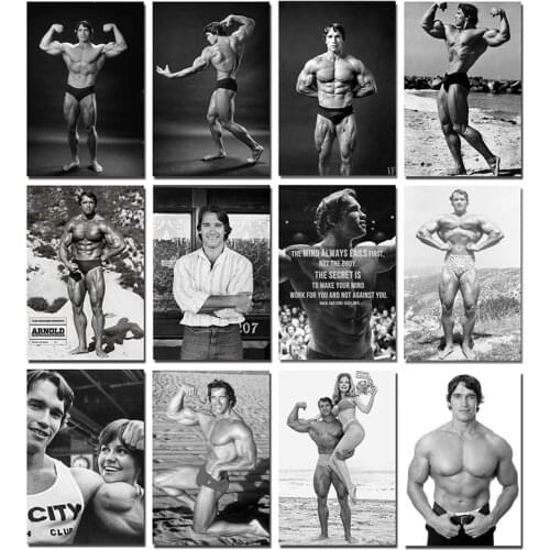 Arnold Schwarzenegger Bodybuilding Fitness Gym Workout Poster Black White Wall Art Canvas Print Decor Painting for Living Room