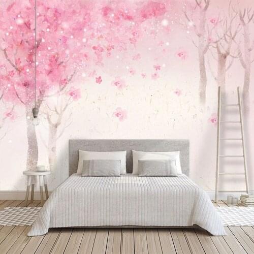 Custom Photo Wallpaper Modern Abstract Hand Painted Watercolor Cherry Blossoms Murals Living Room Bedroom Romantic Forest Fresco