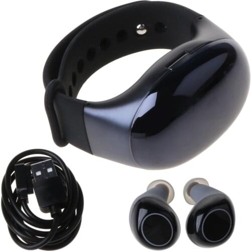 HM50 TWS 2 In 1 Bluetooth 5.0 Wireless Earphones Sport Handsfree Earbuds Headset with Smart Wristband Watch Bracelet