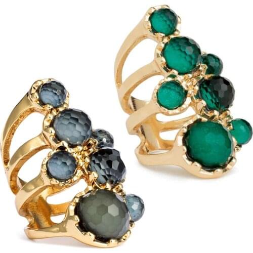 Luxury Gold Color Large Rings For Women With Round Stone Beads Ring Fashion Jewelry Ring High Quality Party Gift 2021