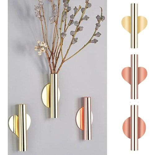 Creative Wall Flower Ware Nordic Style Wall Flower Tube Vase Gold Non Perforated Living Room Wall Decoration Hanging Vase