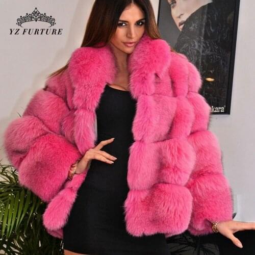 Natural fox fur jackets coats Winter Real Fox Fur Coat Thick Warm Rose Red Real Fox Fur Womens Short Jacket The Fox fur Coat