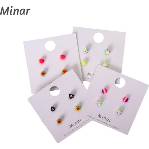 Cute Earrings Colorful Geometric Spicky Ball Earrings 2Pairs Enamel Stud Earrings Set New Fashion Football Earrings For Girls Wo
