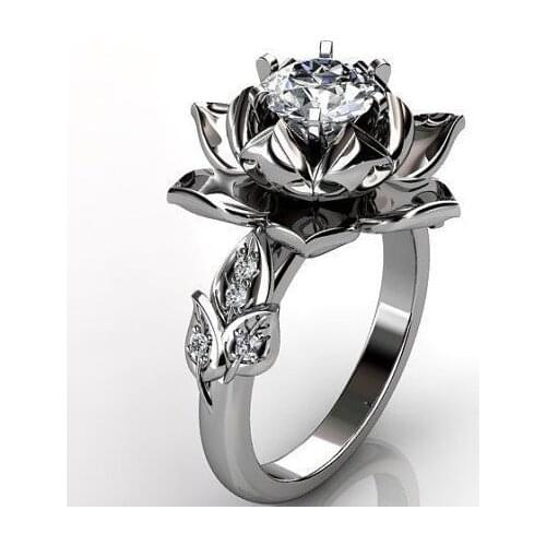 Hainon Fashion Silver Color Flower Cubic Zirconia Rings for Female Popular Rhinestone Wedding Engagement Rings for Women
