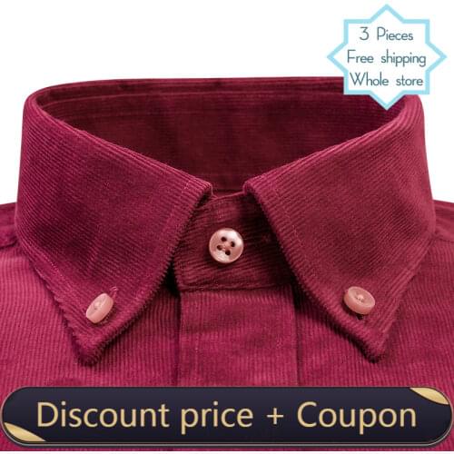 DEEPOCEAN mens long-sleeved red corduroy shirt wrinkle-resistant fashion casual Korean loose youth blouse big size