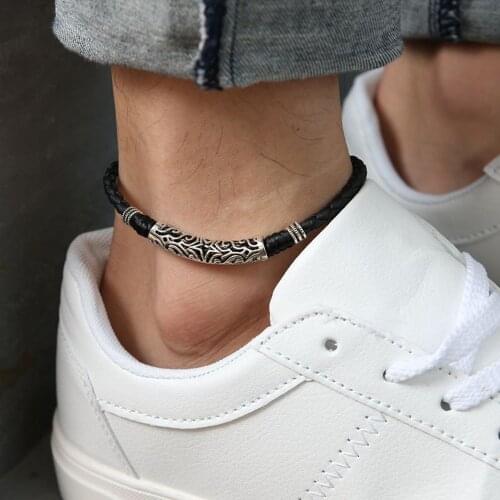 Mens Womenss Couple Leather Rope Anklet Ankle Bracelet Barefoot Sandal Beach Foot Chain Ankle Ornaments Feet Jewelry