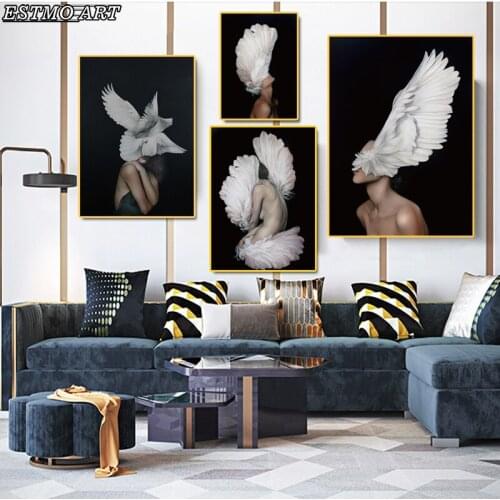 Canvas Art Abstract Decor Cuadros Nude Sexy Feather Womans Paintings on the Wall Modern Art Home Decoration Pictures Living Room