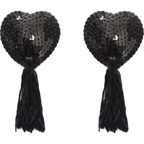 Women Sexy Pasties Sequin Nipple Cover Tassel Breast Stickers Self Adhesive Nipples Covers Heart Shape Boob Tape