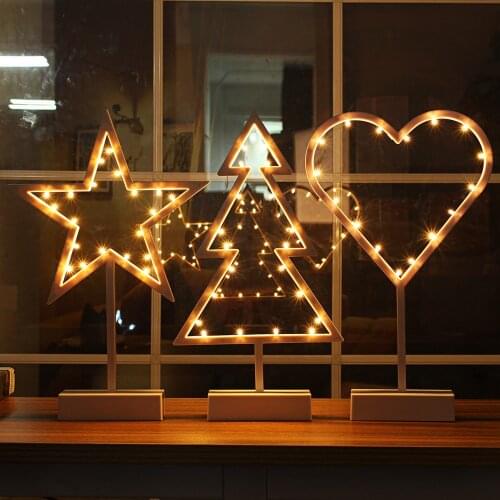 Modern Romantic Star Heart Christmas Tree LED Night Light Table Desk Lamp Kids Children Gift Home Bedroom Decor Battery Power