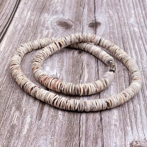 Gray Shell Necklace for Men & Women, Real Seashell Necklaces with Round Clam Chip Shell Beads,Hawaiian Surfer Jewelry