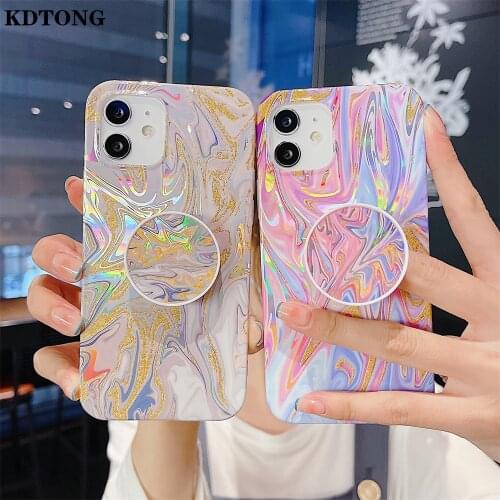 Popular Phone Case for iPhone 12 Mini 11 Pro Max XR X XS SE 2020 7 8 Plus Capa Glitter Watercolor Folded Bracket Thin Back Cover