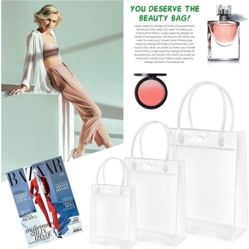 1PC Transparent PVC Handbag Christmas Gift Packaging Bags With Handles Shopping Travel Clear Tote Jelly Bag Shoulder Makeup Bags