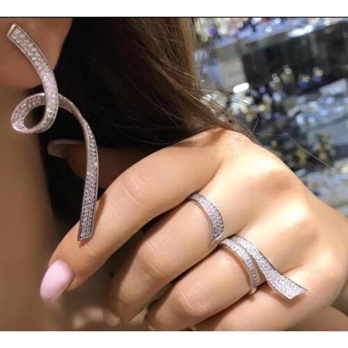 Luxury IrregularGeometry Full Pave Cubic Zirconia Engagement Party Big Drop Dangle Earrings Jewelry For Women E6609