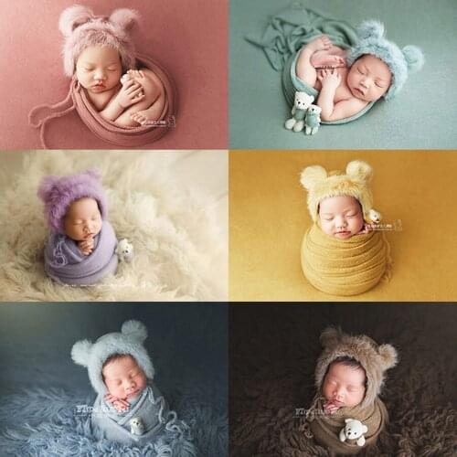 Newborn Photography Props Costume Set Baby Soft Beanie Hat with Blanket and Toy 3PCS Set Infant Photo Props Accessories