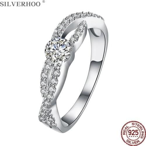 SILVERHOO 925 Sterling Silver Rings For Women Exquisite Elegant Creative Zircon Mosaic Ring Anniversary Simple Gift Jewelry New