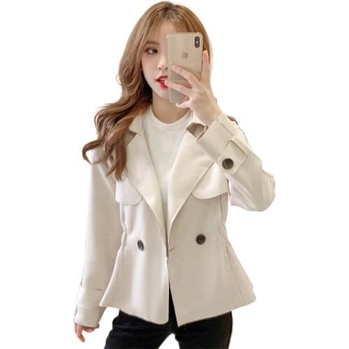 Womens Trench Coat Suit Collar Double Breasted Casual Short Windbreaker Spring Autumn Fashion Coat Outerwear Female Tops 2020