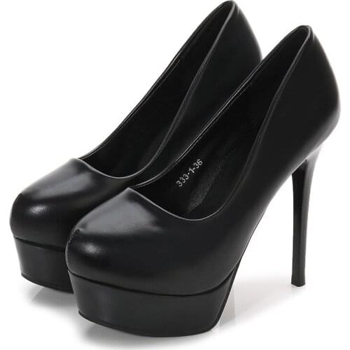 Women Pumps Heeled Shoes PU Slip On 12CM Thin High heel Round Toe waterproof Classics fashion Dress Party Wedding shoes woman