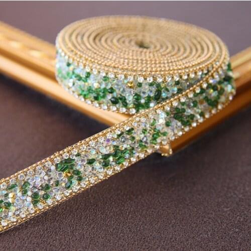Iron On Rhinestone Tape Green Hotfix Diamond Bead Lace Trim Hot Drilling Wedding Dress Sleeve Collar Waist Chain DIY Accessories