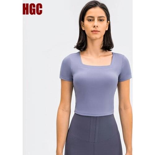 Sport T-shirt Women Fitness Push-up Yoga Top Short Sleeve Workout Spring Summer Elastic Versatile U-neck Running Gym Blouse HGC