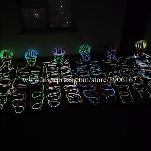 6 Designs Super Bright EL Wire Clothes Led Luminous Ballroom Costumes Light Up Robot Suit Dance Wear For Stage DJ Bar Party Show