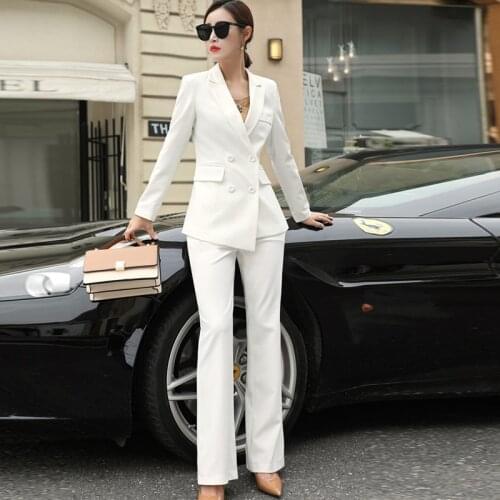 Womens Black White Red Business Formal Pant Suits for Women Office Ladies Double Breasted Blazer Pants Womens Work Pantsuit