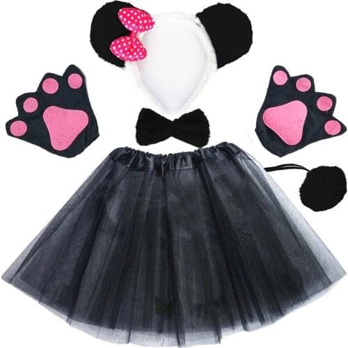 Women Girls White Black Animal Panda Costume Cosplay Headband Tutu Skirt Tie Tail Paw Birthday Party Halloween Gift Christmas