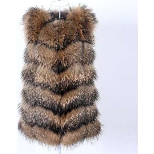 Raccoon fur ladies waistcoat fur mid-length winter warm real fur coat women coat top