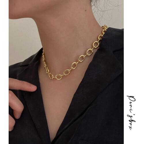 PerisBox Gold Silver Color Linked Small Circle Necklaces Beaded Geometric Necklaces for Women Minimalist Necklace 2020 Jewelry