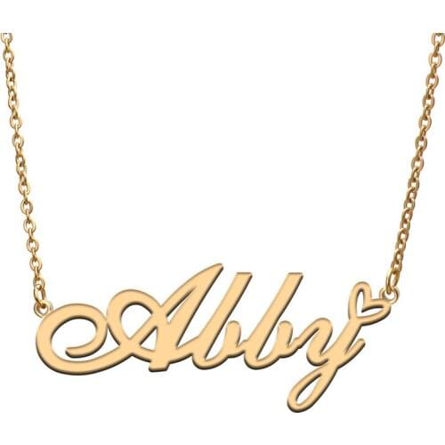 Love Heart Abby Name Necklace Personalized Women Stainless Steel Gold & Silver Nameplate Pendant Femme Mother Child Girls Gift