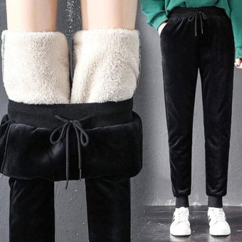 Winter Women Pants Gold velvet Sweatpants plus size Casual Trousers Thick Lambskin Cashmere Pants High Waist Warm Harem Pants